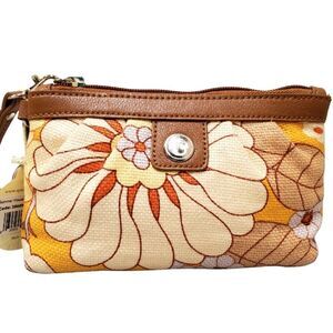 SPARTINA 449 Daufuskie Island Floral Linen Wristlet NWT Yellow Leather Trim